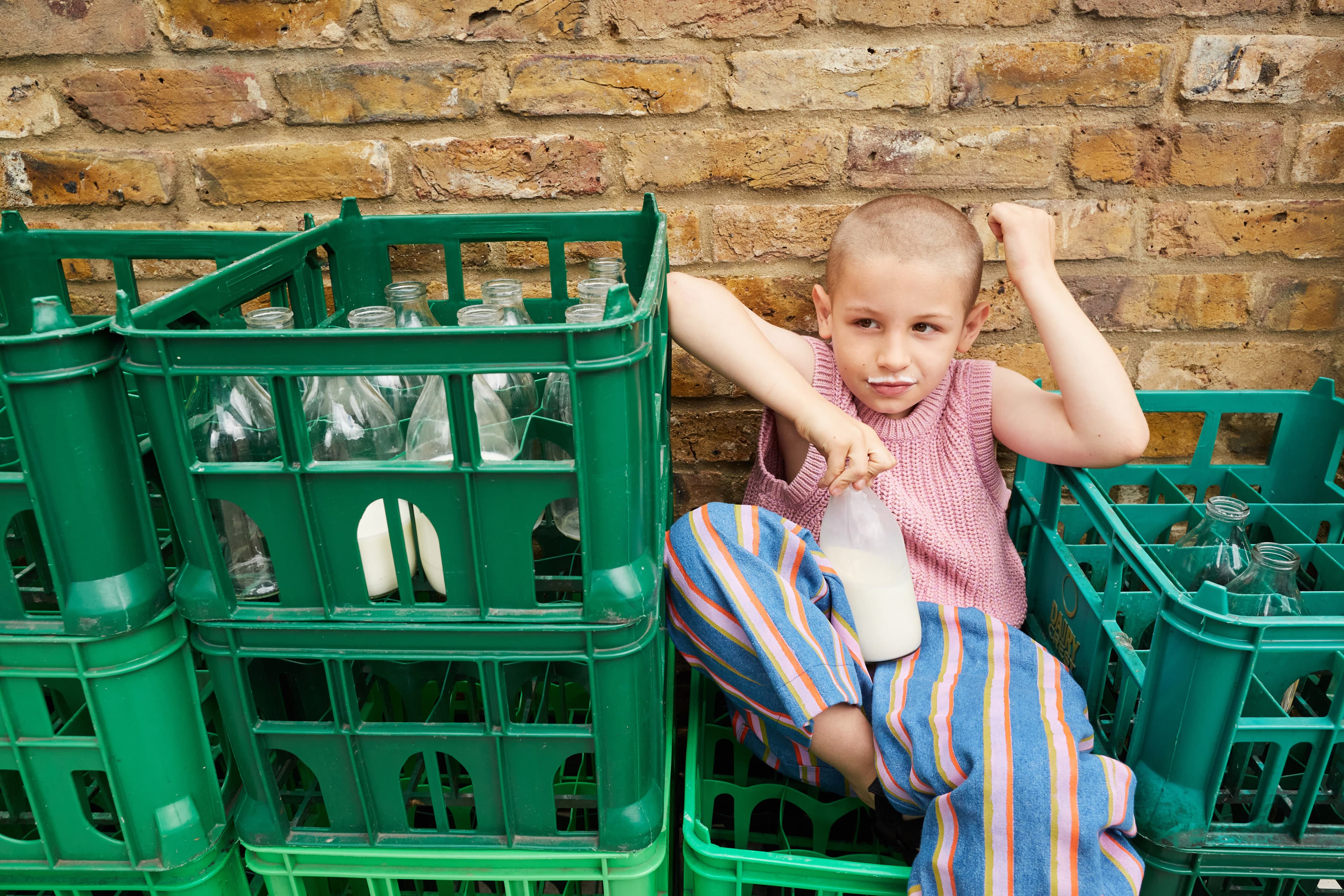 Studio Koter kids knitted organic cotton vest and stripe denim trousers